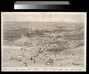 Pohled z ptačí perspektivy na Chicago, jaké bylo před velkým požárem v roce 1871